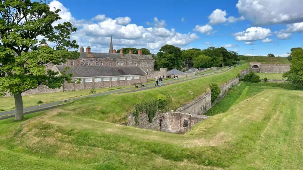 Elizabethan Town Walls in Berwick with the 18th-century barracks visible behind