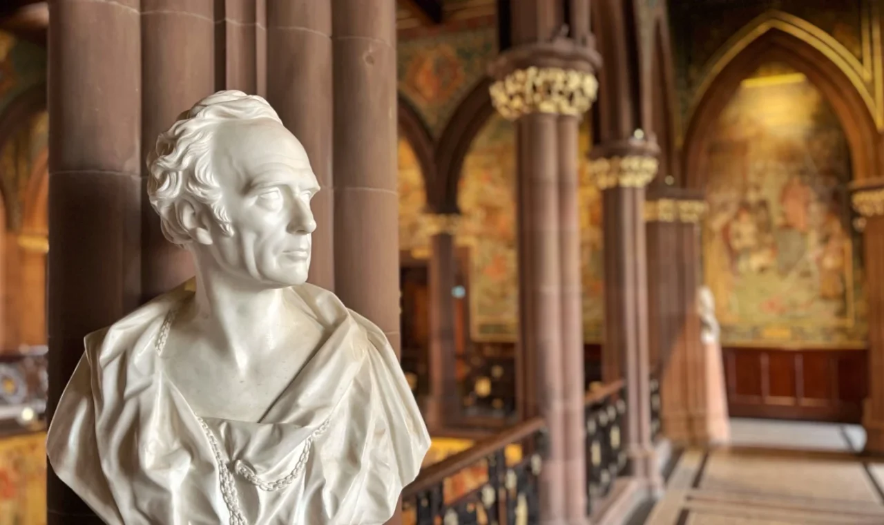 Bust of a man in the richly decorated interior of the Scottish National Portrait Gallery, Edinburgh