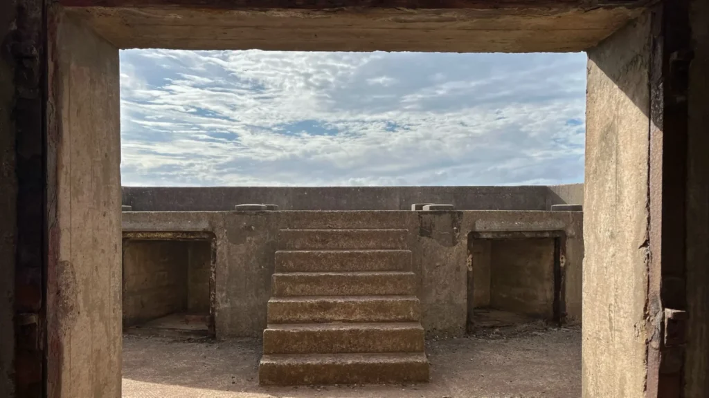 Concrete steps leading up to a lookout point inside the ruins of Brean Down Fort