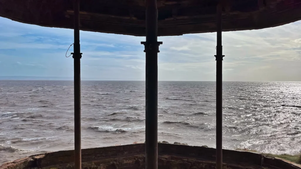 View through an old gun mount at Brean Down Fort, looking out over the Bristol Channel, Somerset