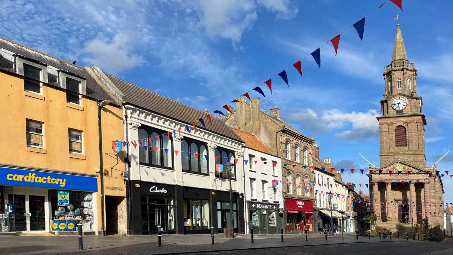 The high street and clock tower in Berwick-upon-Tweed
