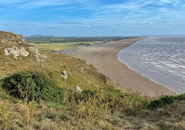 View south from Brean Down toward Brean village and the beach below
