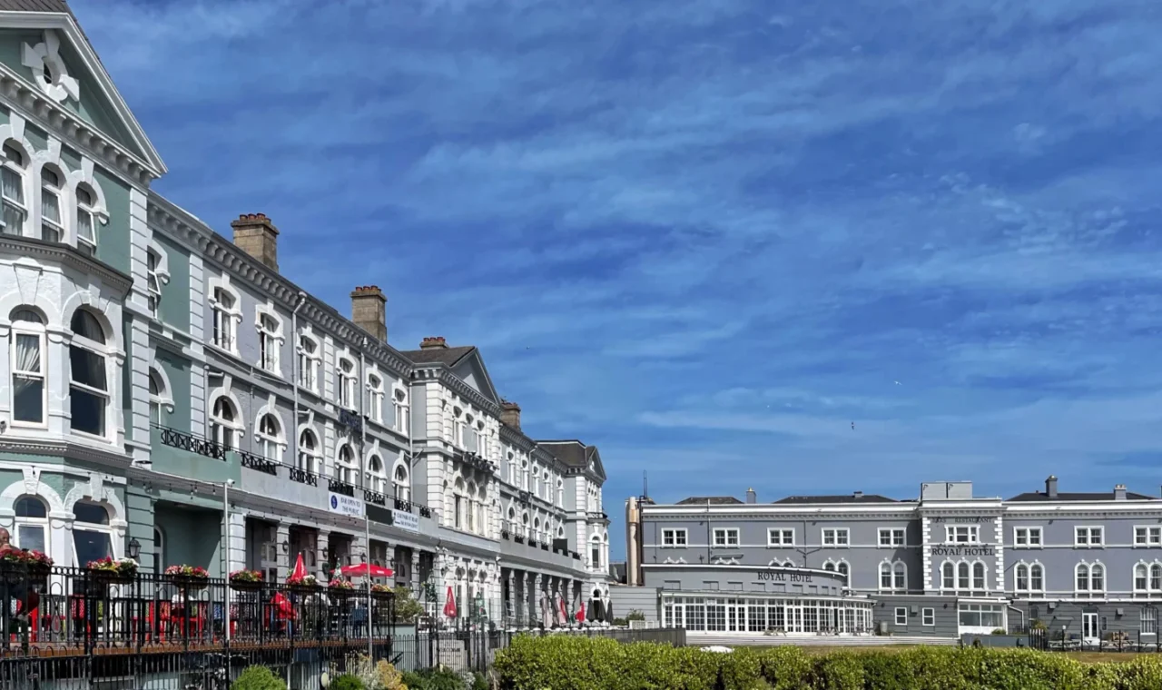 Row of Victorian seafront buildings along Weston-super-Mare's promenade, including the Royal Hotel