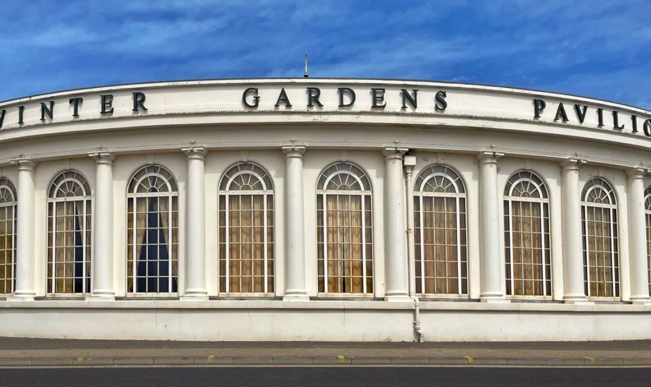 Winter Gardens Pavilion, a curved Victorian building on Weston-super-Mare's promenade