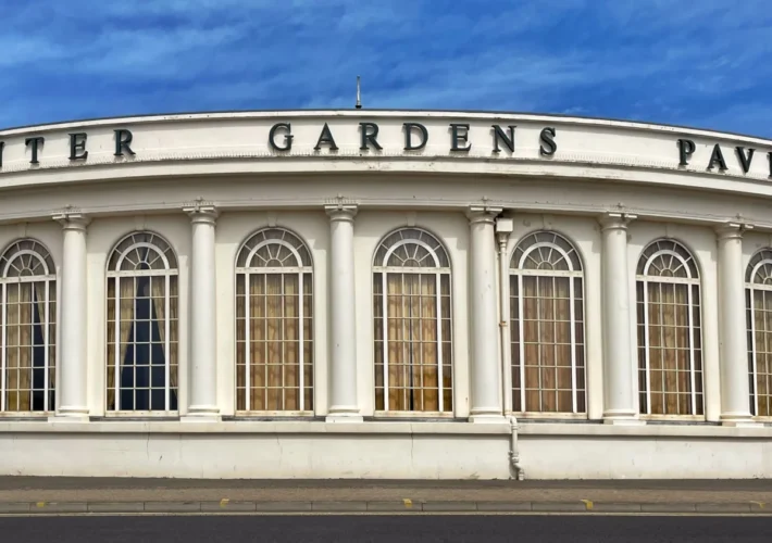 Winter Gardens Pavilion, a curved Victorian building on Weston-super-Mare's promenade