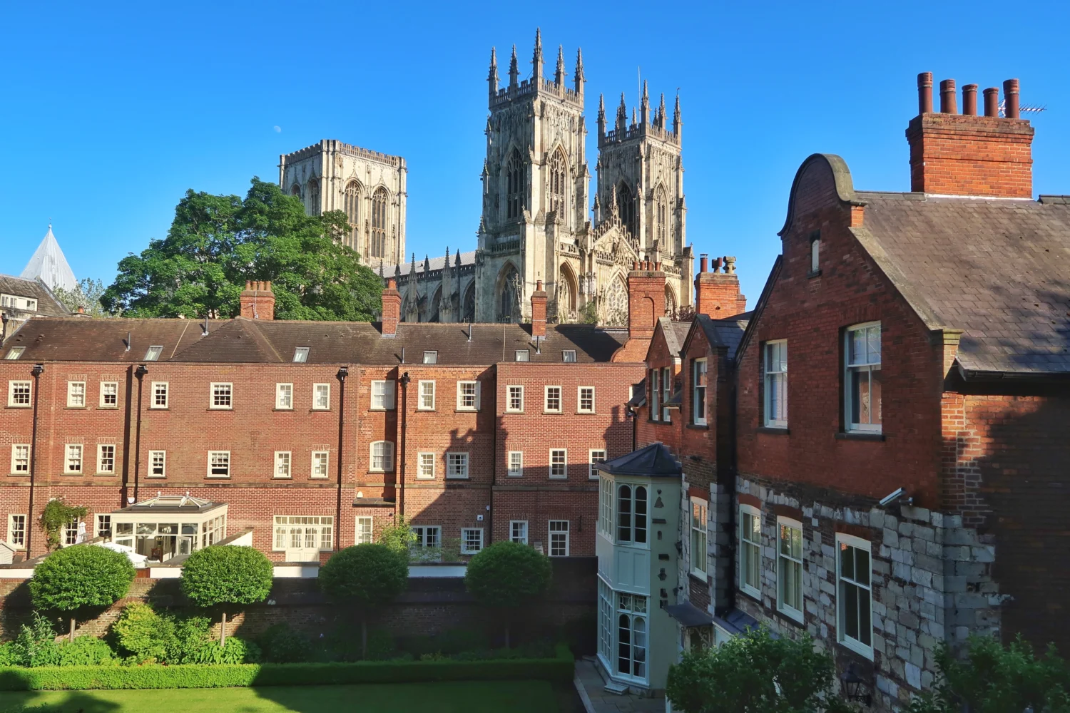 The towers of York Minster rising over the rooftops