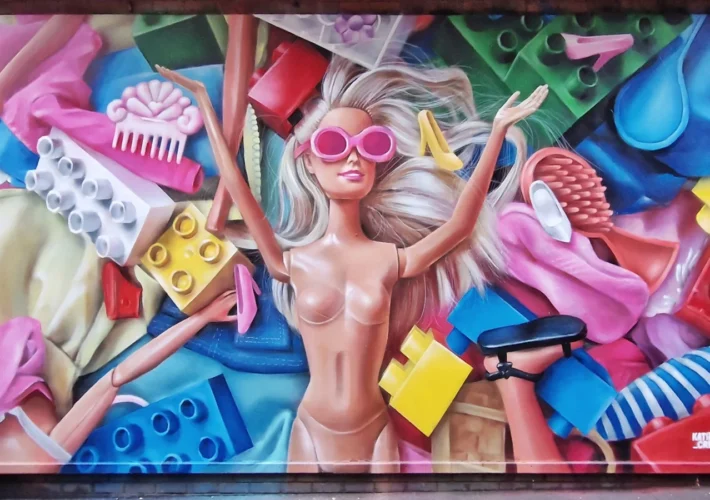 Katie Scott's disassembled Barbie mural, Manchester street art in the Northern Quarter