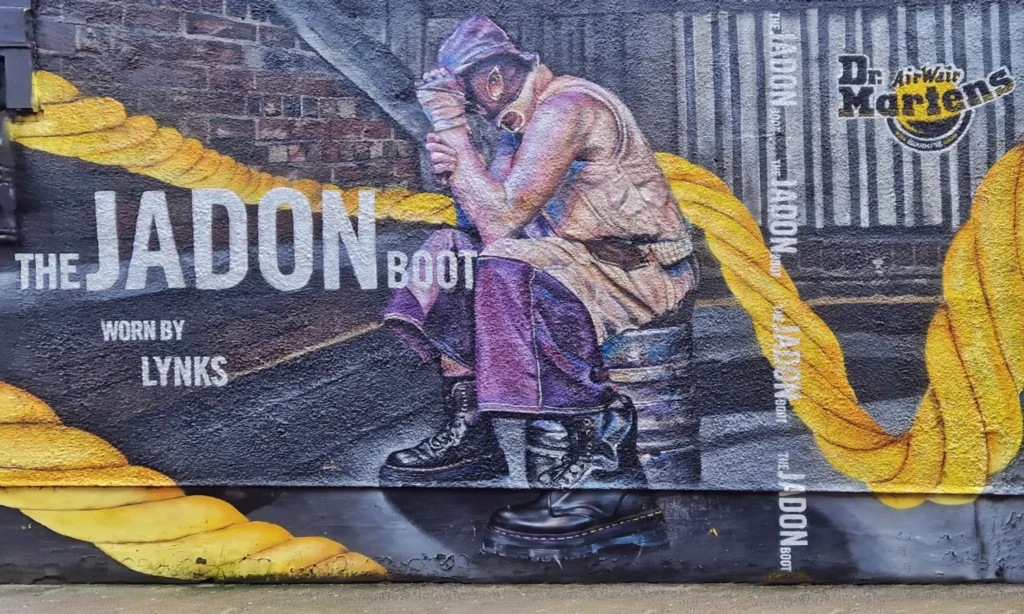 Dr Martens "The Jadon Boot" campaign mural featuring Lynks on Back Turner Street, Northern Quarter, Manchester